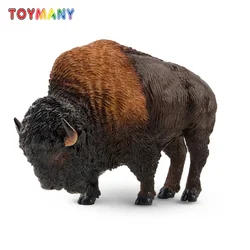 Toymany Simulation American Bison Wildlife Animal Model Toy Mini Figures Dolls Action Figurines Toys for Children Gift Cake Deco