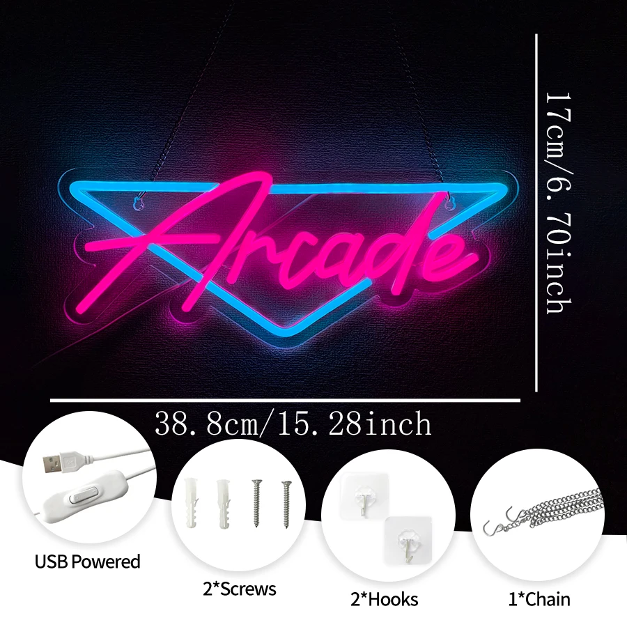 Arcade Led Neon Sign, Retro Arcade Room Wall Decor, Used For Bedroom Game Room Club Man Cave Wall Lamp, Youth Birthday Gift.