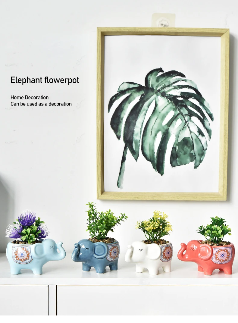 Originalität Cartoon Tier Blumentöpfe Desktop Keramik Sukkulenten Blumentopf Elefant Ornament Hause Dekoration für Garten Liefert – Detail 2