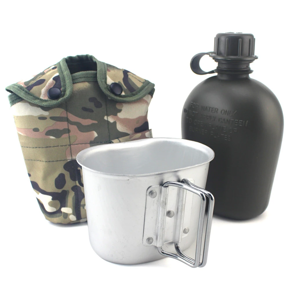 Portable Aluminum Canteen Set with Cup and Cover Outdoor Camping Cookware Mess Kit for Hiking Backpacking Picnic