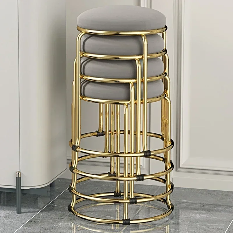 Beauty Salon Gold Luxury Velvet Dining Chair Bar Stool Dresser Chair Vanity Low Stool Taburete Con Respaldo Nordic Furniture YH