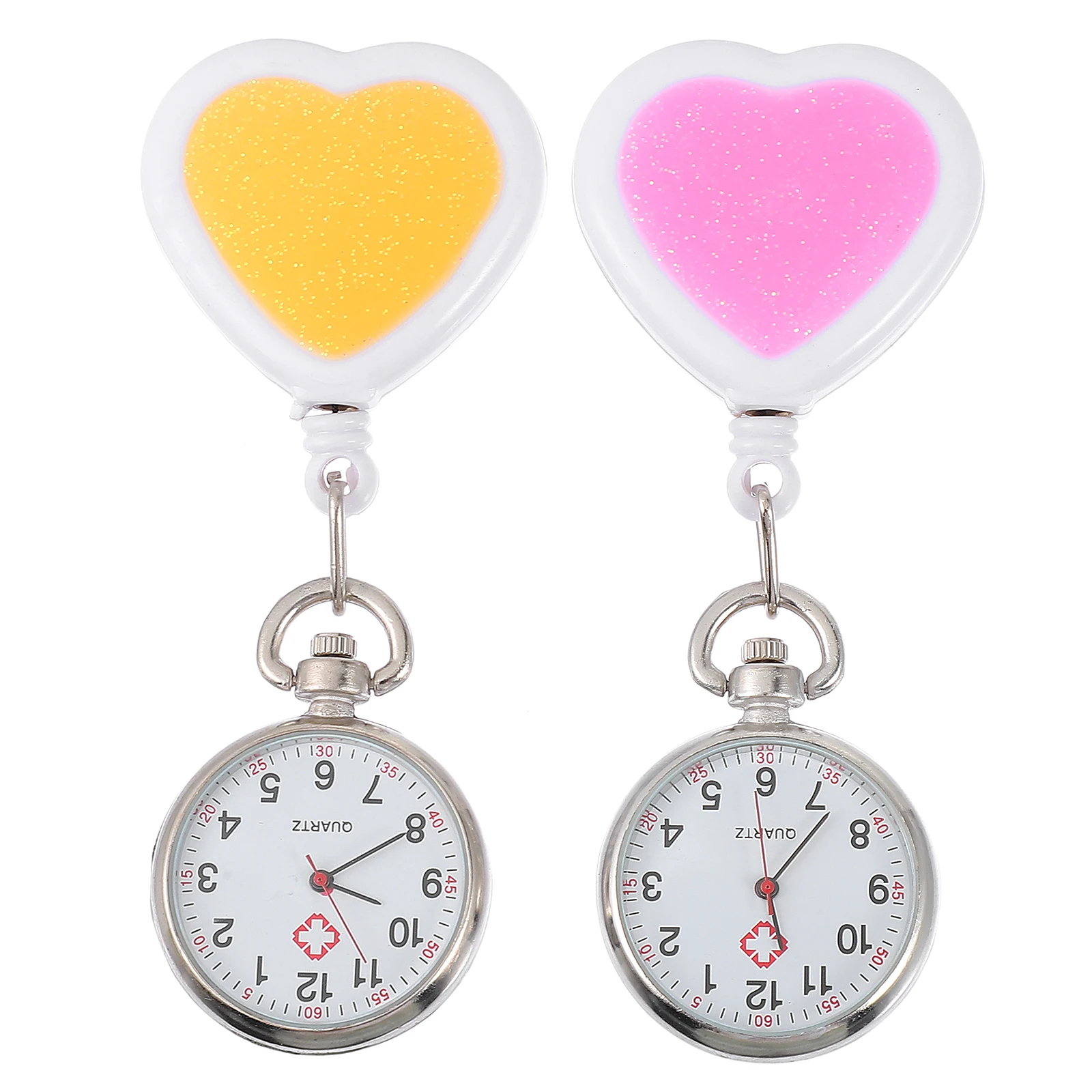 

2Pcs Glass Pocket Watches Retractable Nurse Hanging Peach Quartz Watch Doctor Student Gifts Accurate Durable
