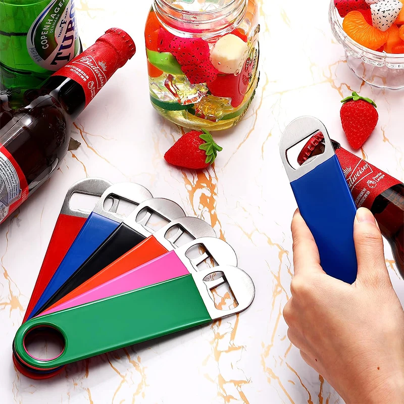 LMETJMA 1Piece Bartender Bottle Opener Stainless Steel Beer Bottle Openers Rubber Flat Bottle Opener Heavy Duty Bar Opener JT216