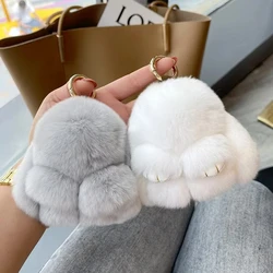 Mini Real Rex Rabbit Fur Bunny Keychain Toy Doll Keyring Tote Bag Charm 10CM Fur Rabbit Keychain Car Pendant