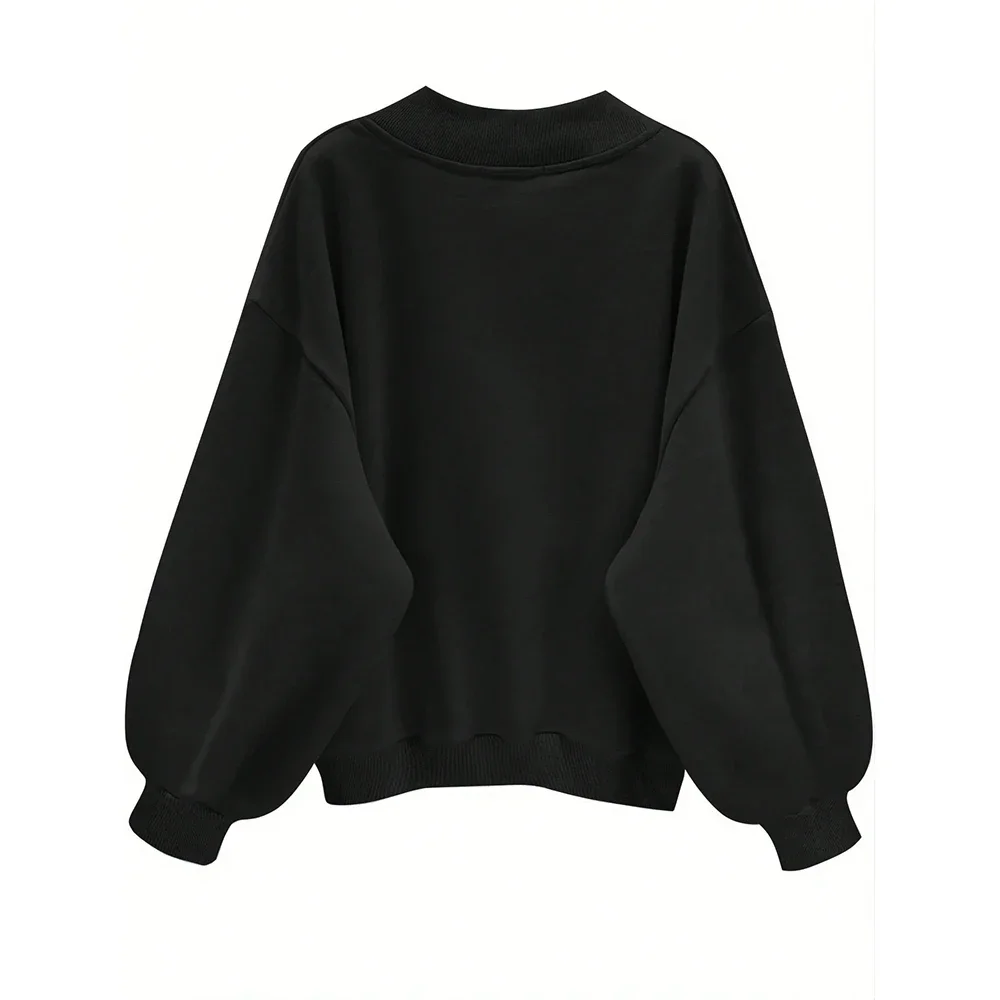 CPSYMYM Dames Sweatshirts Winter Casual Winter Letter Afdrukken Drop-Schouder Mouw V-hals Dagelijkse Sweatshirts