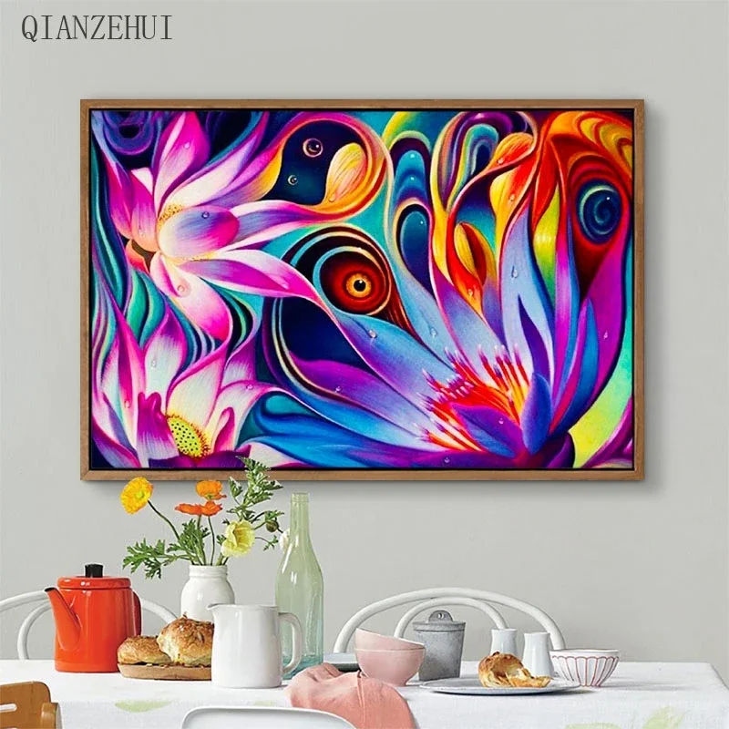 

DIY full Diamond Embroidery,Round Diamond Modern abstract lotus bedroom Living room decoration rhinestone beads Diamond painting