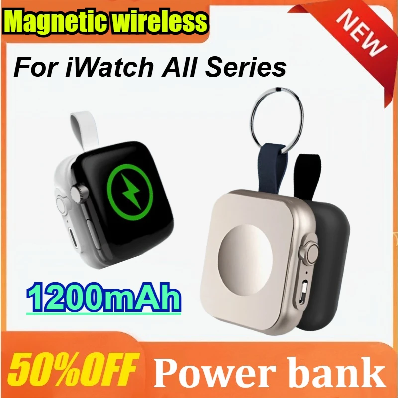 

1200mAh Mini Magnetic Wireless Power Bank For Apple Watch Series Type C L Cable Fast Charger Portable Mobile Power Bank
