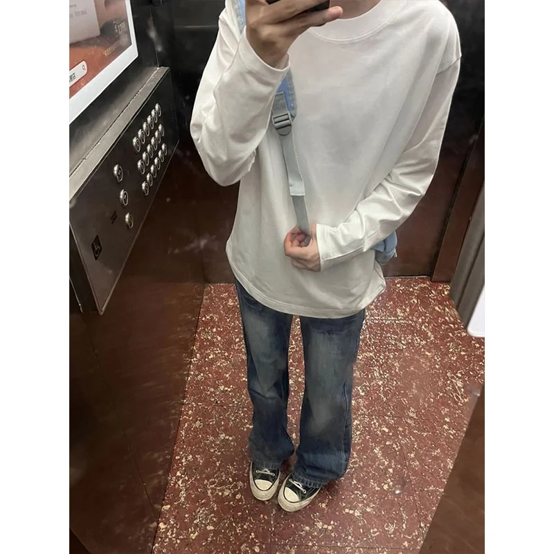 

Heavyweight Long Sve Combed Cotton T-irt Men's Loose Fit Base Layer Color Cleanfit Breathable Casual Tee