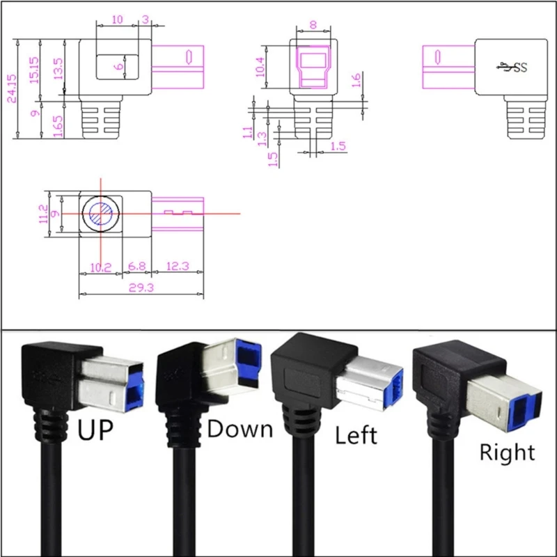 Flexible USB3.0 Cable A Male to B Male 90 Degree USB3.0 Printer Cable for Scanner, Printer USB Data Cable Dropship