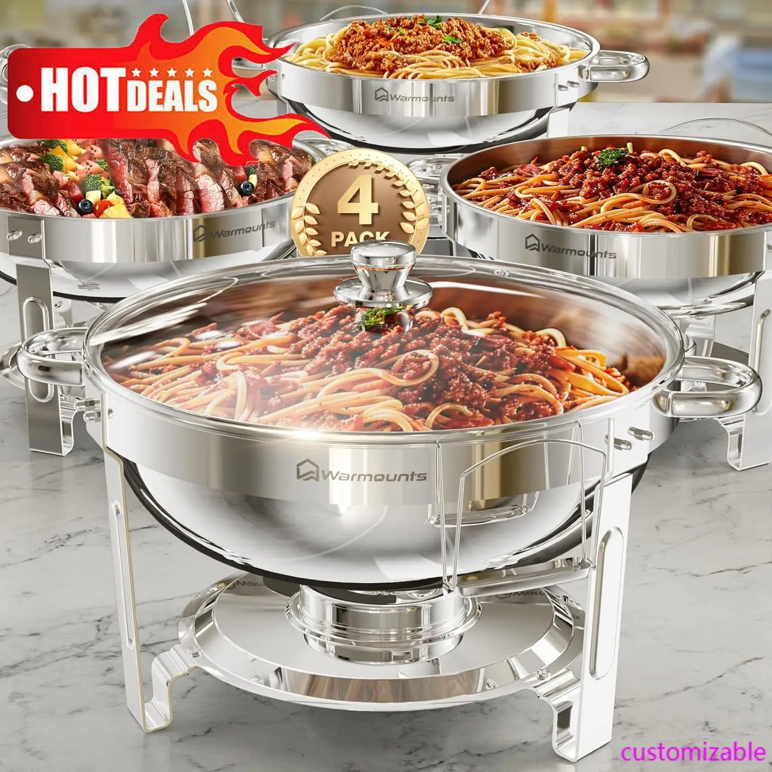 

Круглые жалюзи для шведского стола со стеклянной крышкой (5QT, 4 шт.) — предварительная сборка 95% года, шезлонги из пищевой нержавеющей стали