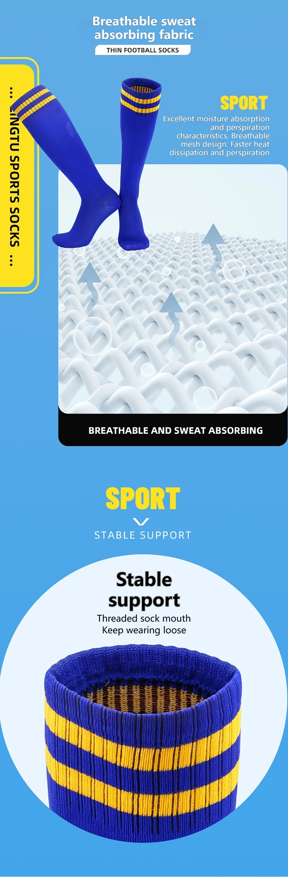 Loogdeel Fußballsocken, lange Röhrensocken aus Baumwolle für Erwachsene und Kinder, Leggings, Strümpfe, rutschfeste Fußball-, Baseball-, Lauf- und Sportsocken – Detail 4