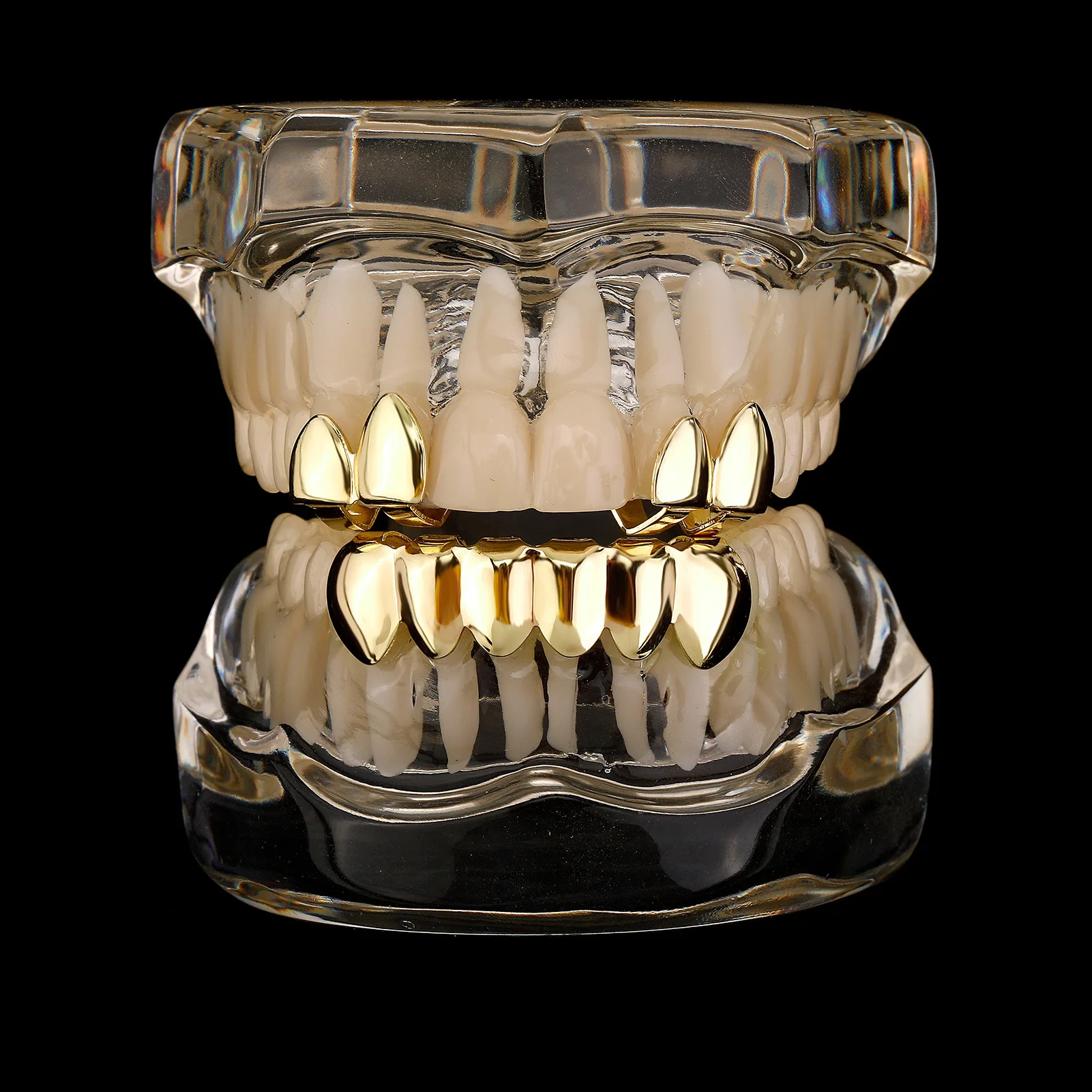 Gold Silver-Plated Hip Hop Teeth for Mouth Grillz Caps Top&Bottom Grill Set Vampire Teeth for Halloween Party Sets