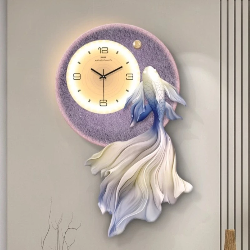 Creativity Koi Fish Wall Clock Living Room LED Digital Clock Mural Restaurant Luxury Mute Wall Clock Watch Home Decor Items