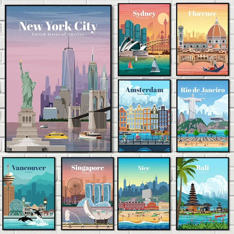 Photography New York - 2026年世界有名観光都市シンガポールニューヨーク旅行ポスタープリントウォールアートダイヤモンドペインティングホームリビングルーム装飾