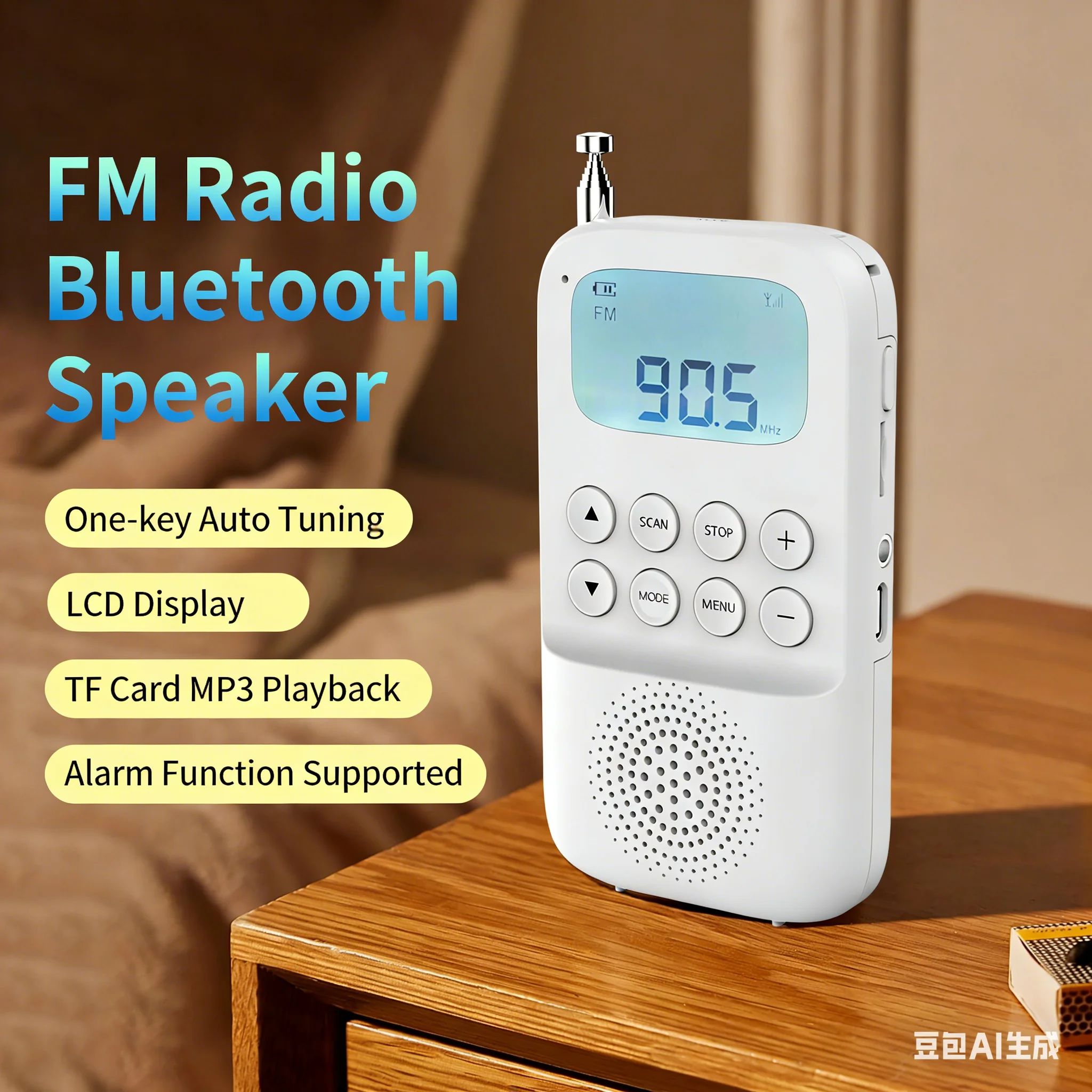 

Portable FM/AM Radio with Bluetooth Speaker, MP3 Player TF Card Support, 3.5mm Headphone Jack, Recording Function, Alarm Clock
