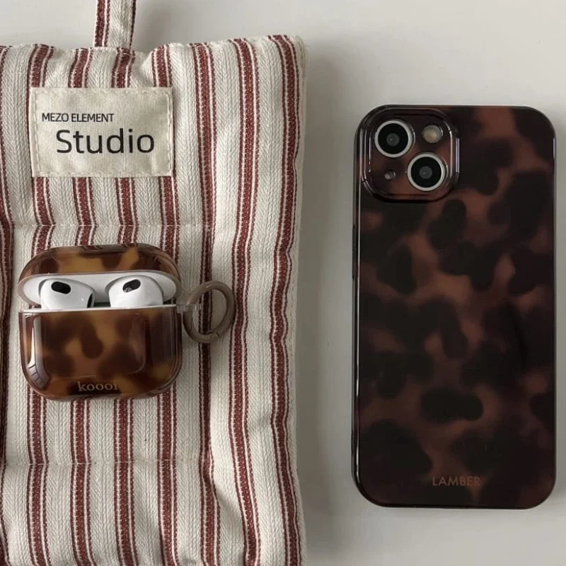 Retro Vintage Amber Leopard Soft Imd Earphone Protective Case for AirPods 1 2 3 Pro 2rd Ins Popular Gift Cover for Woman Girl