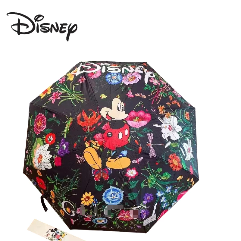 

Disney Mickey Mouse cartoon student sunshade thickened three-fold umbrella trendy vinyl sunscreen fully automatic sun umbrella