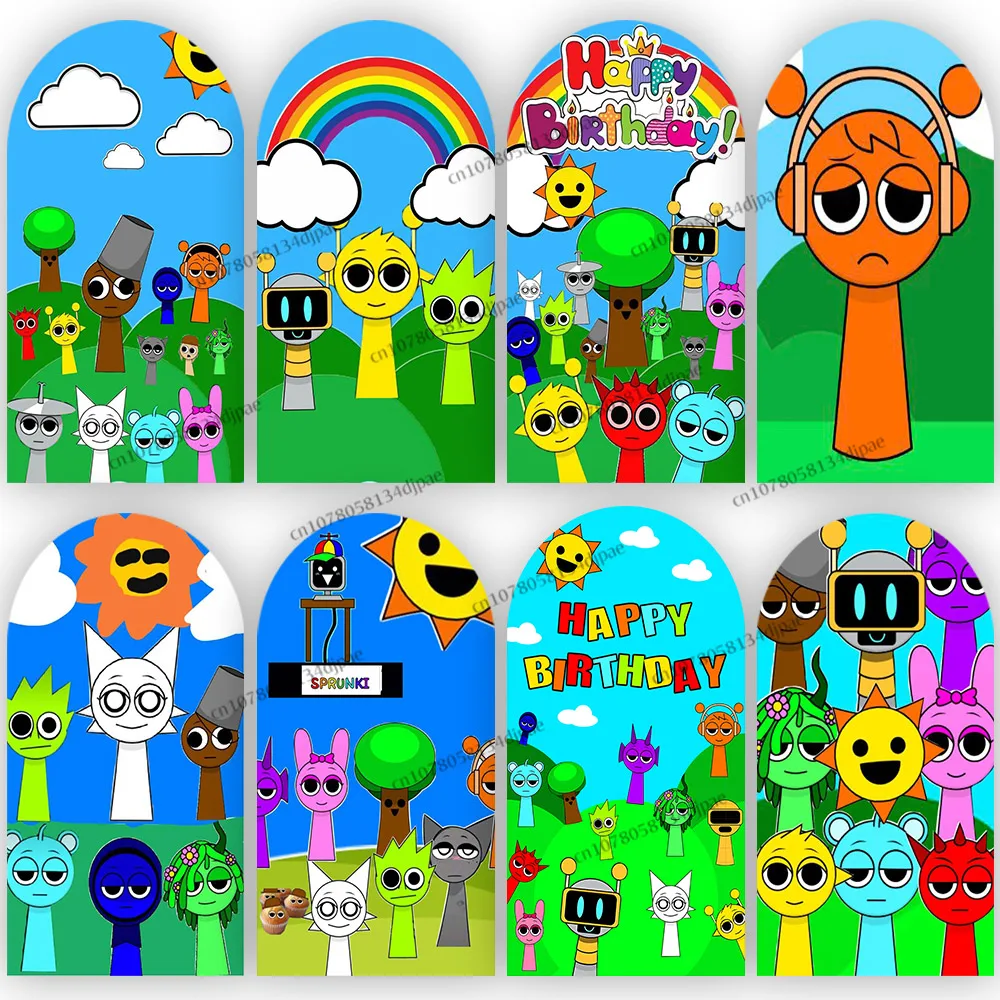 

Sprunky Peluche Incredibox Plushie Backdrop Arch Cover Boy Girl Birthday Party Background Decoration Sprunki Game Banner Props