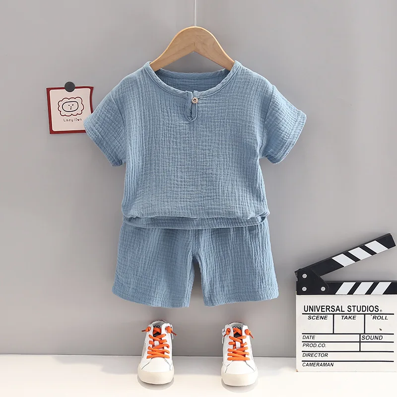 Baby Summer Clothes for Girls Solid Color O-neck Short Sleeve T-shirts Tops and Shorts Kids Designer Toddler Boys Infant Outfits