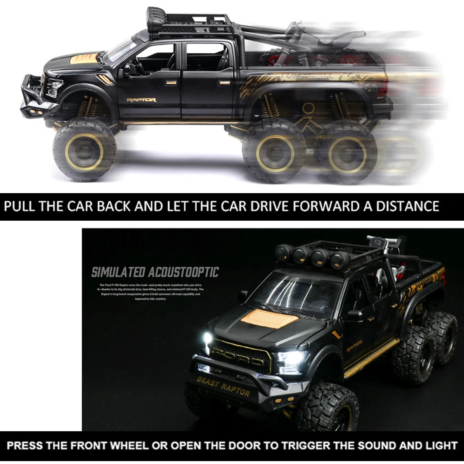 1:24 Scale F150 Off-road Alloy Toy Model with Sound & Light, Retro Spring-Loaded Action for Kids & Collectors 111