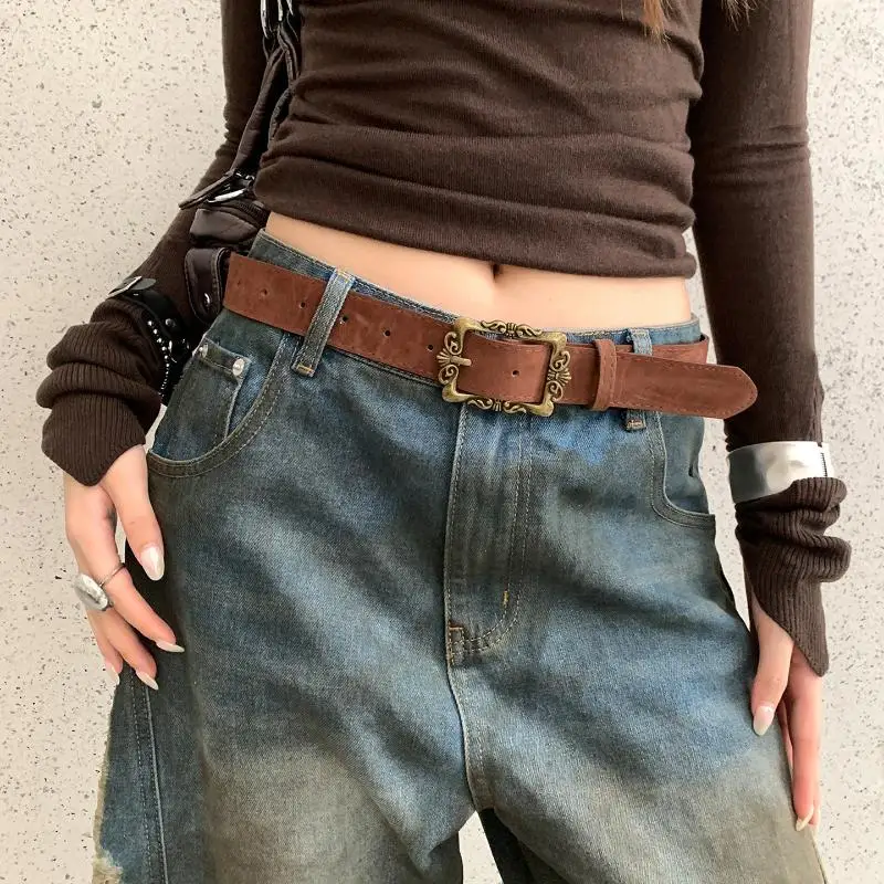 

Maillard Styles Ретро модный замшевый ремень с металлической пряжкой поясной ремень Ins универсальный декоративный ремень