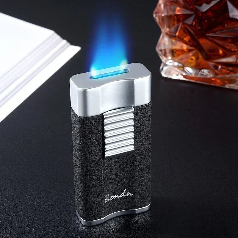 Nuevos encendedores inflables de llama azul, ventiladores, llamas planas, artilugios para hombres, regalos de alta gama, accesorios para fumar al por mayor.