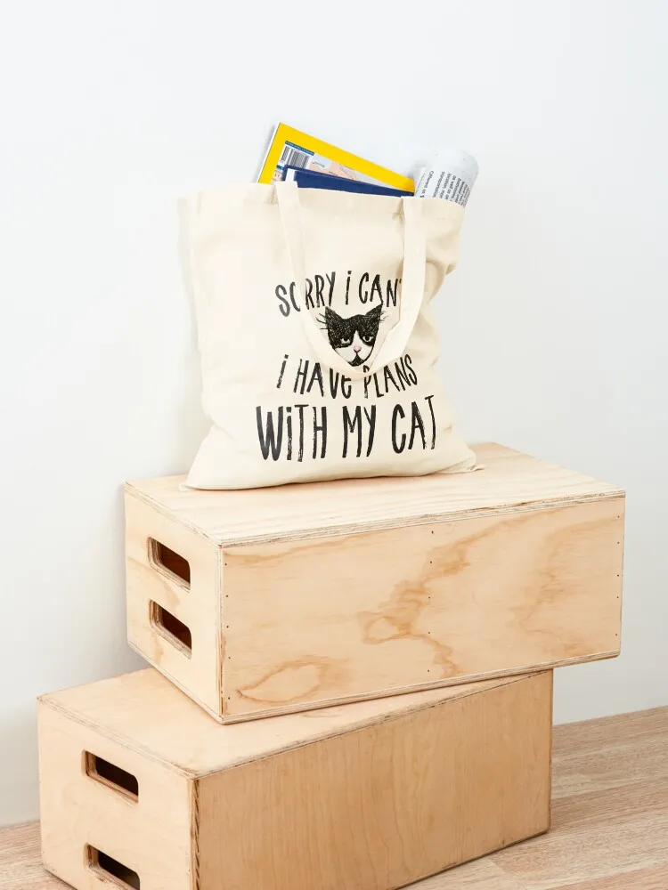 آسف، لا أستطيع أن أضع خططًا مع قطتي، حقيبة حمل صديقة للبيئة، أكياس تسوق قابلة للطي، حقيبة حمل شخصية مخصصة