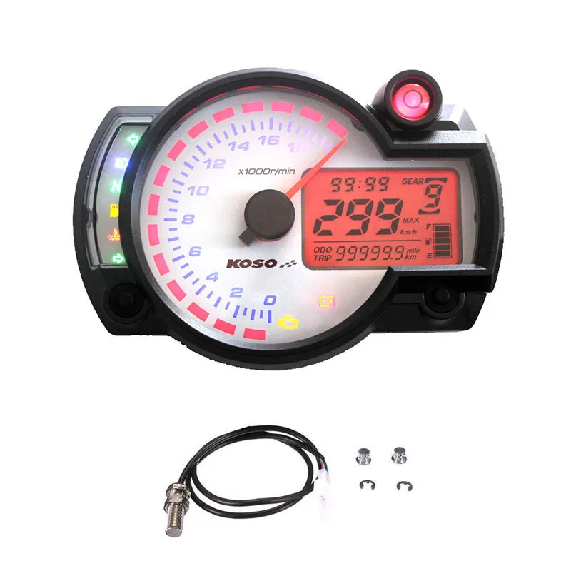 Modern KOSO 18000rpm Black White LCD Digital Motorcycle Odometer Speedometer Adjustable 7 Color Instrument Motorbike 299kmh
