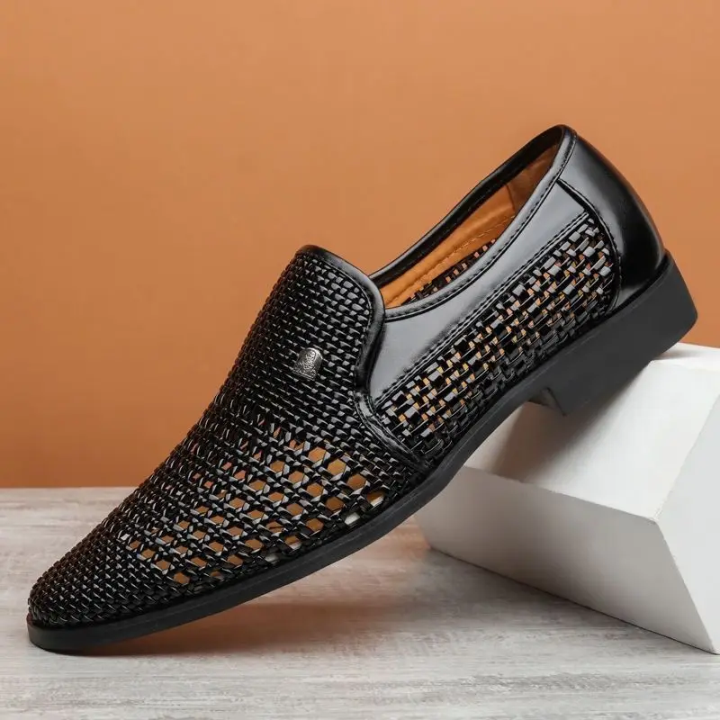 Summer Leather Shoe Leather Breathable Casual Mesh Men's Shoes Men's Sandals Genuine Leather Hollow Hole Shoes