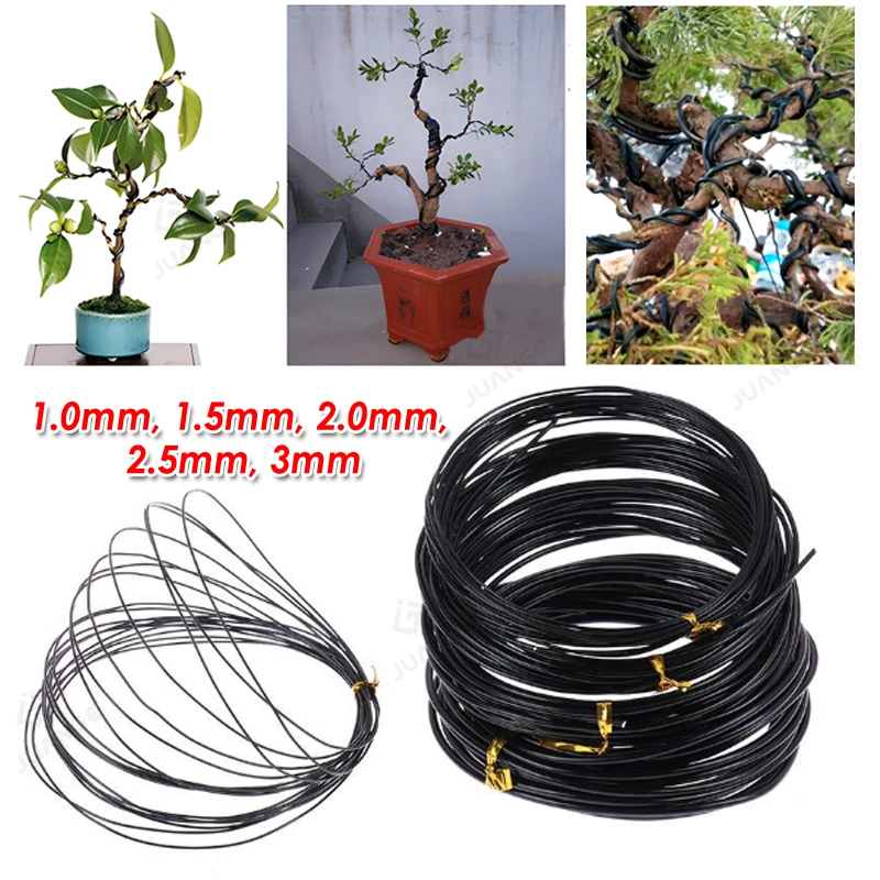 5M Black Bonsai Wires Anodized Aluminum Bonsai Training Wire 5 Sizes 1.0mm/1.5mm/2.0mm/2.5mm/3mm For Plant DIY Shapes