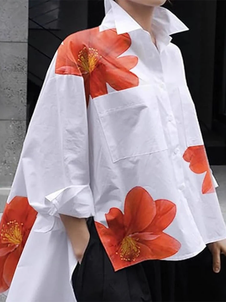 

Womens Flower Printed Shirts Blouse Elegant 2025 Summer Spring Long Sleeves Blouse Fashion Casual Blouse Tops for Woman
