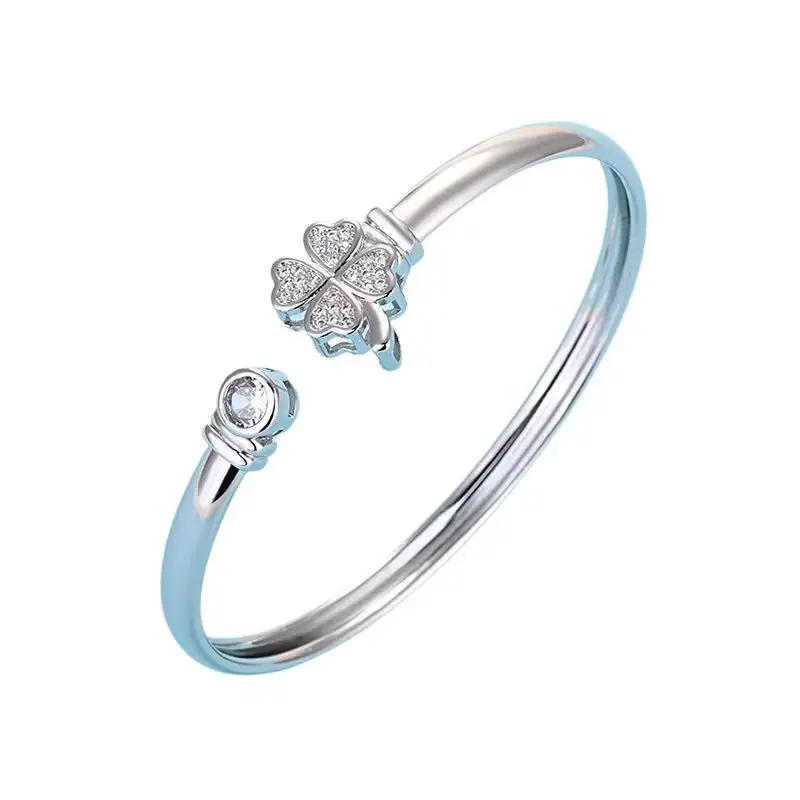 999 pure silver four leaf clover diamond inlaid open bracelet design, high-end and fashionable women's bracelet gift wholesale
