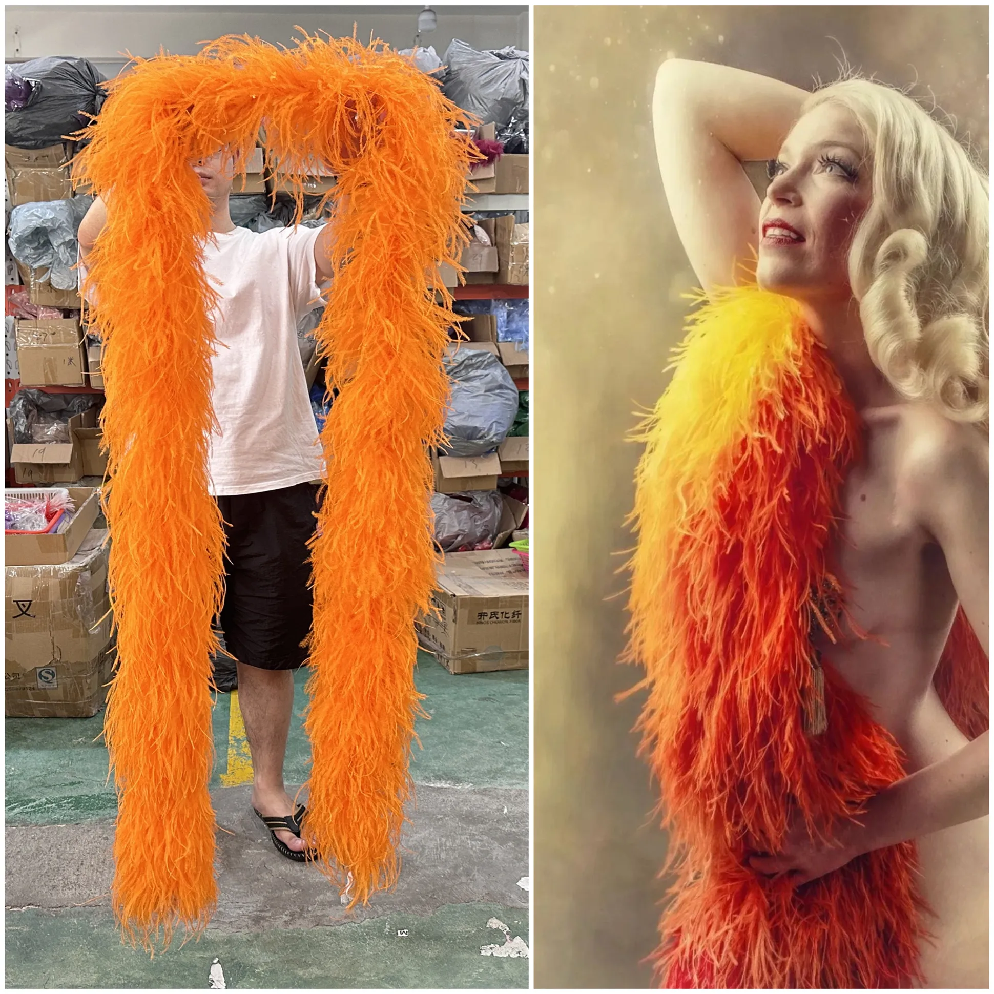 Orange 1-4Meters Long Ostrich Feather Boa 10 Ply for Fashion Show Feather Shawl Clothing Accessories Wedding Carnival Decoration