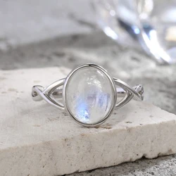 925 Sterling Silve Ring with Natural Moonstone Oval 8*10MM Simple Minimalist Twist Ring Party Gifts Fine Jewelry for Women