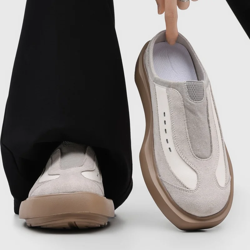 DIMANYU Men Platform Mule Sneakers Slip On Backless Slides Patch Color Block Chunky Casual Walking Shoes Fashion Men Slippers