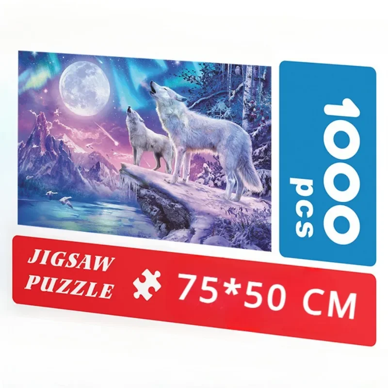 75*50cm Adult Paper Jigsaw Puzzle 1000 Pieces White Wolves Adult Stress Relief Children Educational Entertainment Christmas Gift