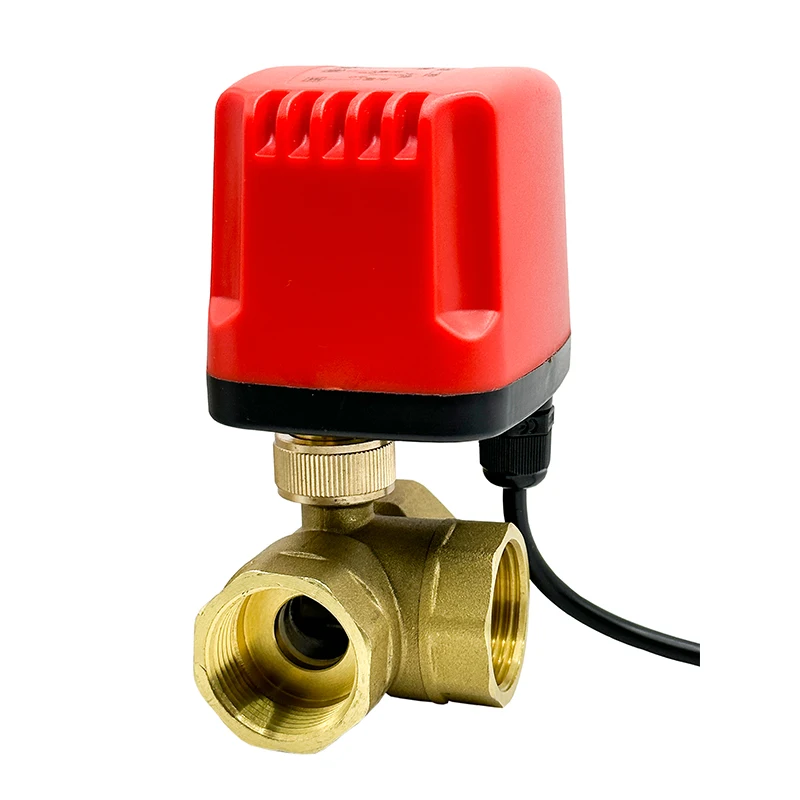 DN25 3 Ways Waterproof Motorized Ball Valve 3-Wire 2 Control Brass Electric Ball Valve Big Torque Metal Motor