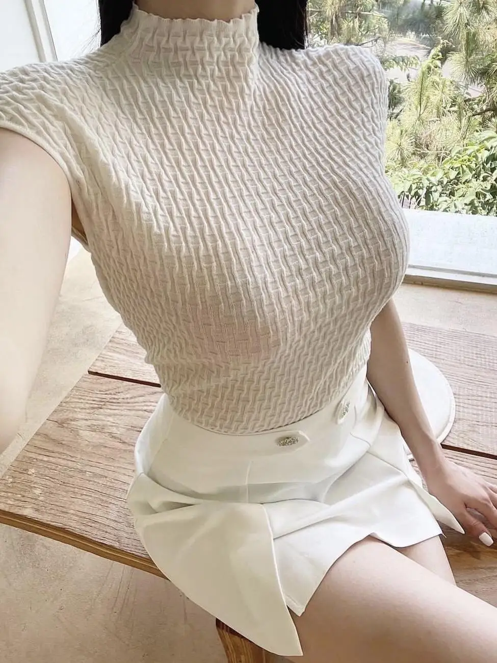 

5STUDIO Ele вязаный жилет для похудения с высоким воротником, женский модный летний шерстяной топ из смеси хлопка, длинный све