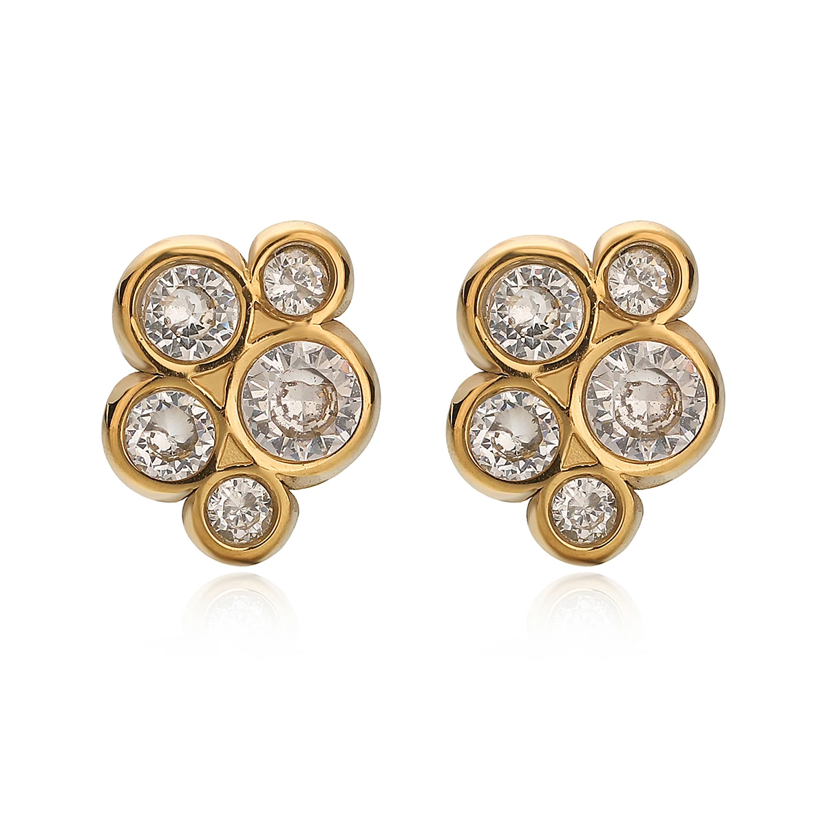 Gold Color Non-Fading Stainless Steel Jewelry Trendy Clear CZ Zircon Geometric Stud Earrings For Women Daily Accessories