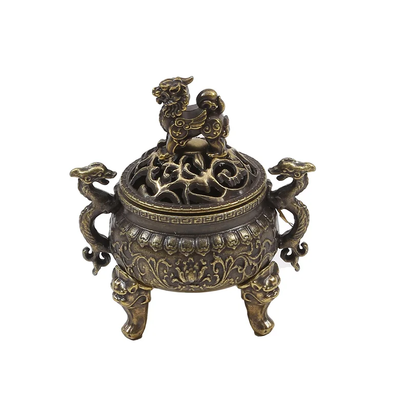 Vintage Alloy Incense Burner Stick Holder Three Legged Hollow Out Mini Sandalwood Censer Incense Burner Home Deco
