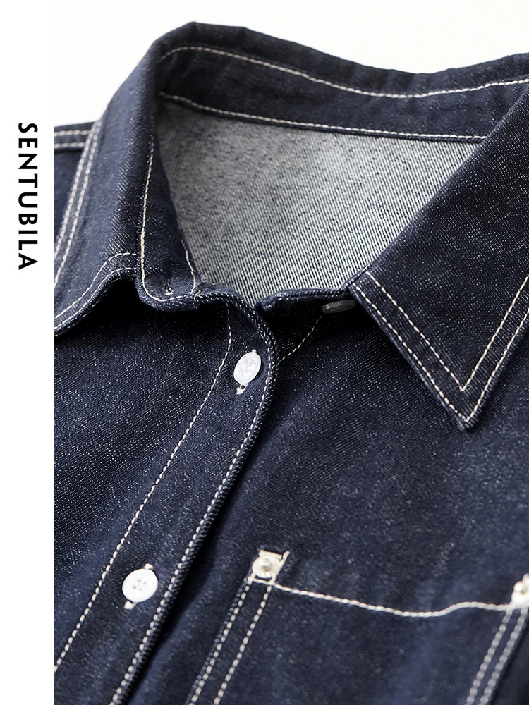 SENTUBILA Denim Shirt for Women Spring 2024 Korean Fashion Long Sleeve Tops Casual Button Up Shirt Jacket Outerwear W41C53537