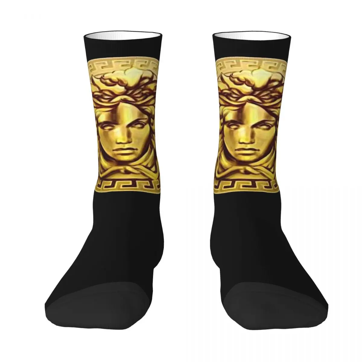 Calcetines de adorno de león dorado y Damasco para hombre y mujer, impresión hermosa de ocio, adecuado para todas las estaciones, regalos de vestir