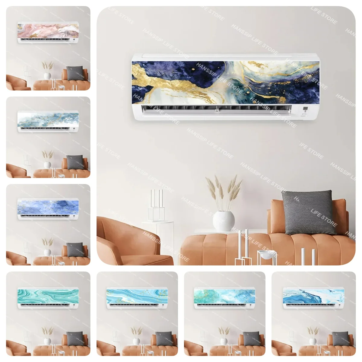 Marble AC Sticker - Abstract Tile Pattern Vinyl Wallpaper, Self-Adhesive Air Conditioner Cover, Modern Art Waterproof Home Decal