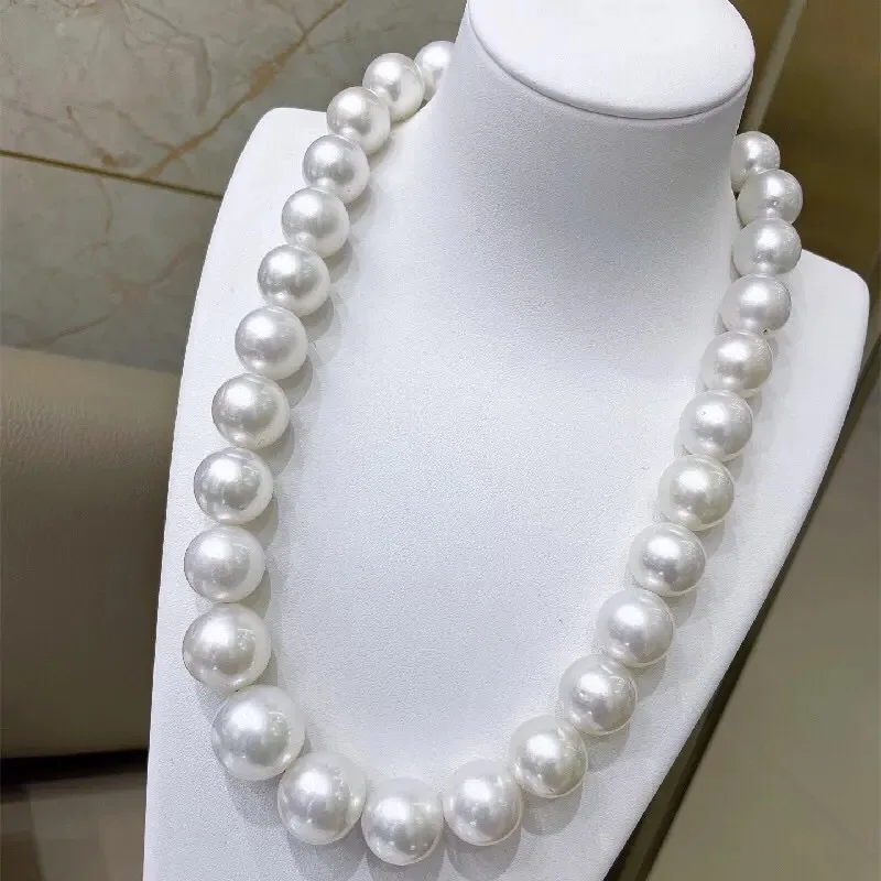 13-14mm Big Real Freshwater Pearl Necklace For Women,Natural Round Pearl Choker Necklaces Wedding