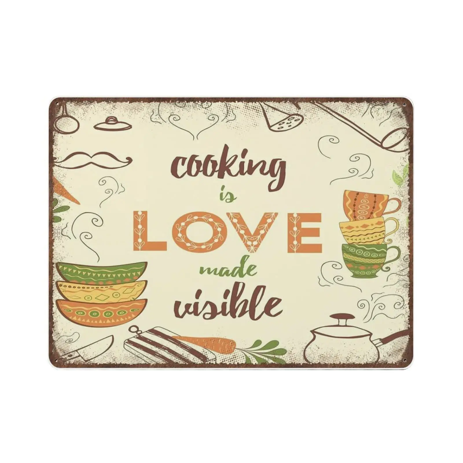 Retro Thick Metal Tin Sign-Cooking is Love Made Visible Metal Tin Sign,Novelty Posters，Home Decor Wall Art，Funny Signs for Home
