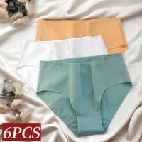 6 unids/set de bragas de algodón para mujer, bragas de cintura alta, ropa interior transpirable sin costuras, bragas suaves de Color sólido, calzoncillos íntimos de M-2XL