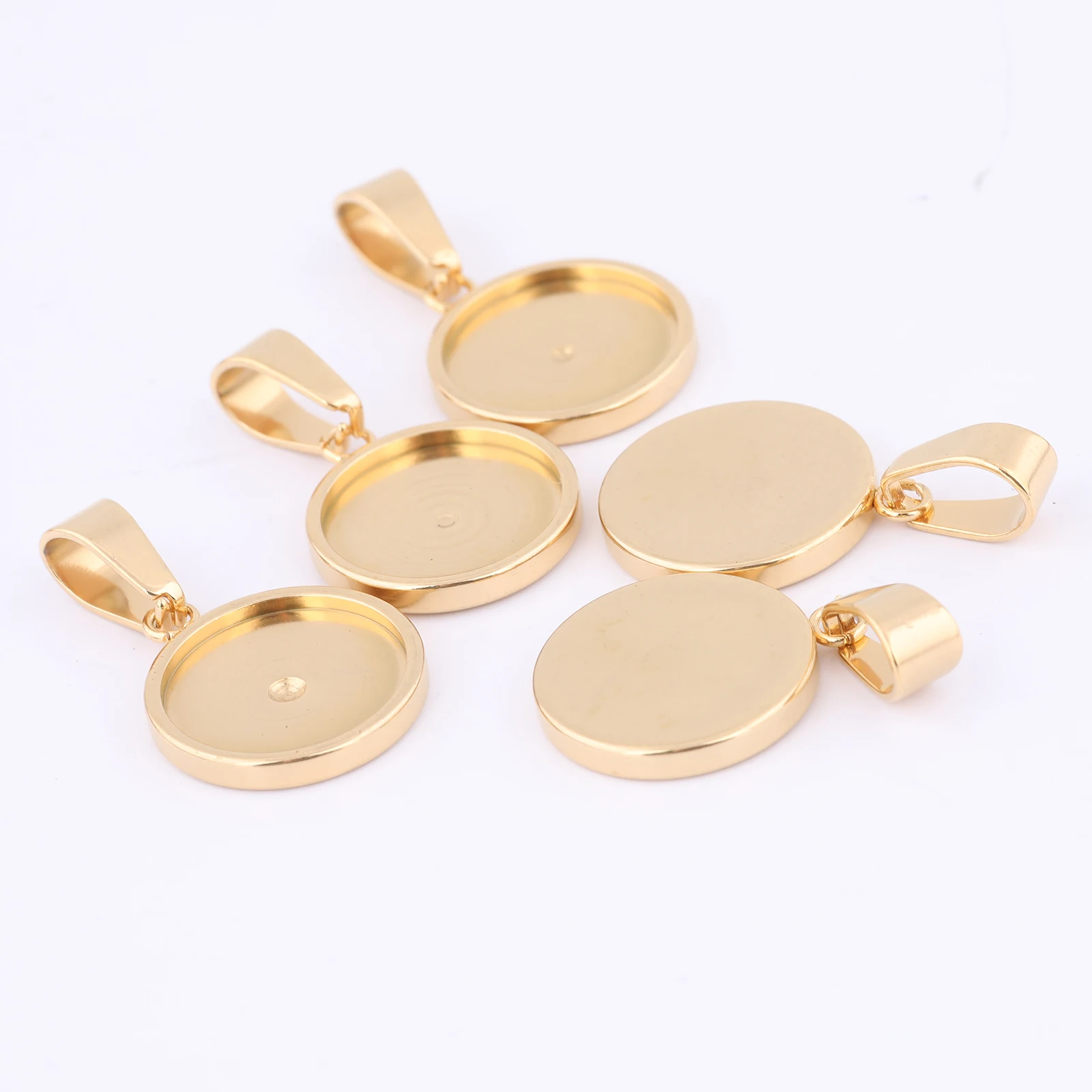 10pcs Stainless Steel Gold Plated Fit 12mm Cabochon Base Setting Trays Diy Bezel Pendant Blanks For Jewelry Making Supplies