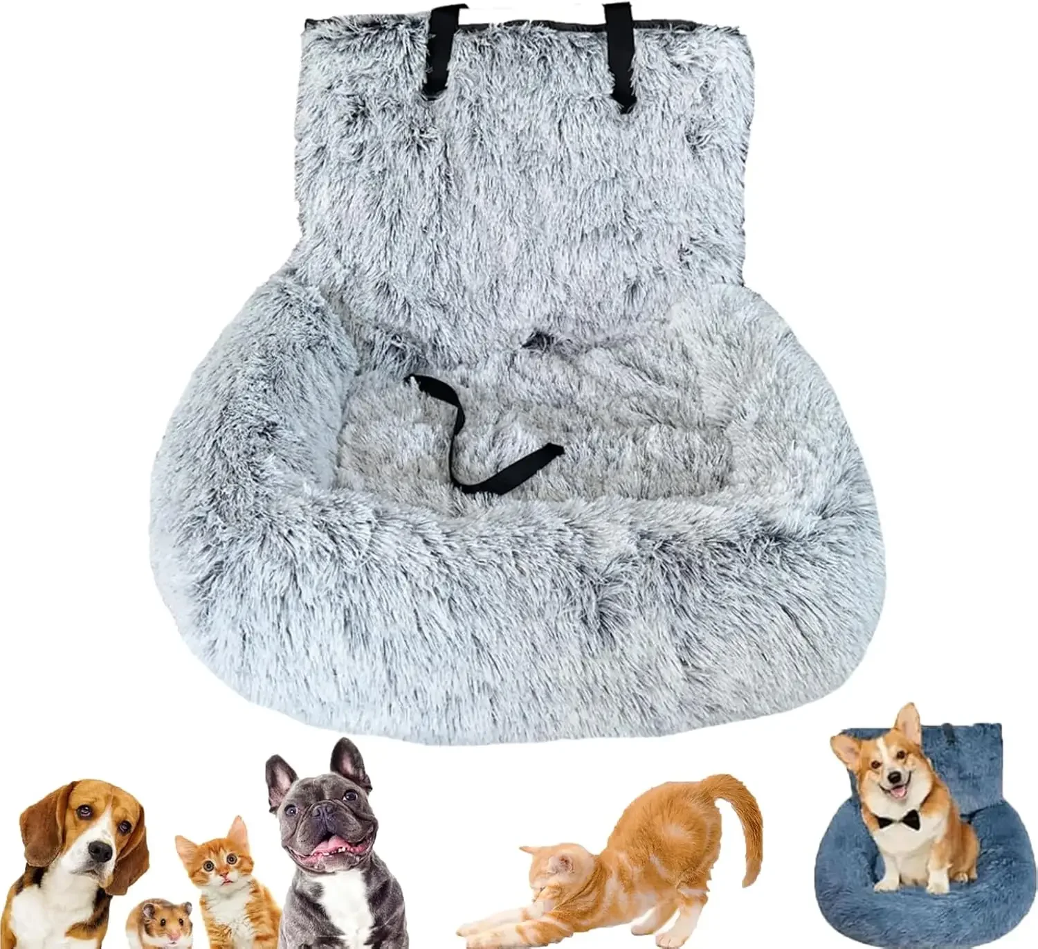 New Removable Fluffy Dog & Cat Car Seat Bed with Thick Cushion 100% Cotton Portable for Travel