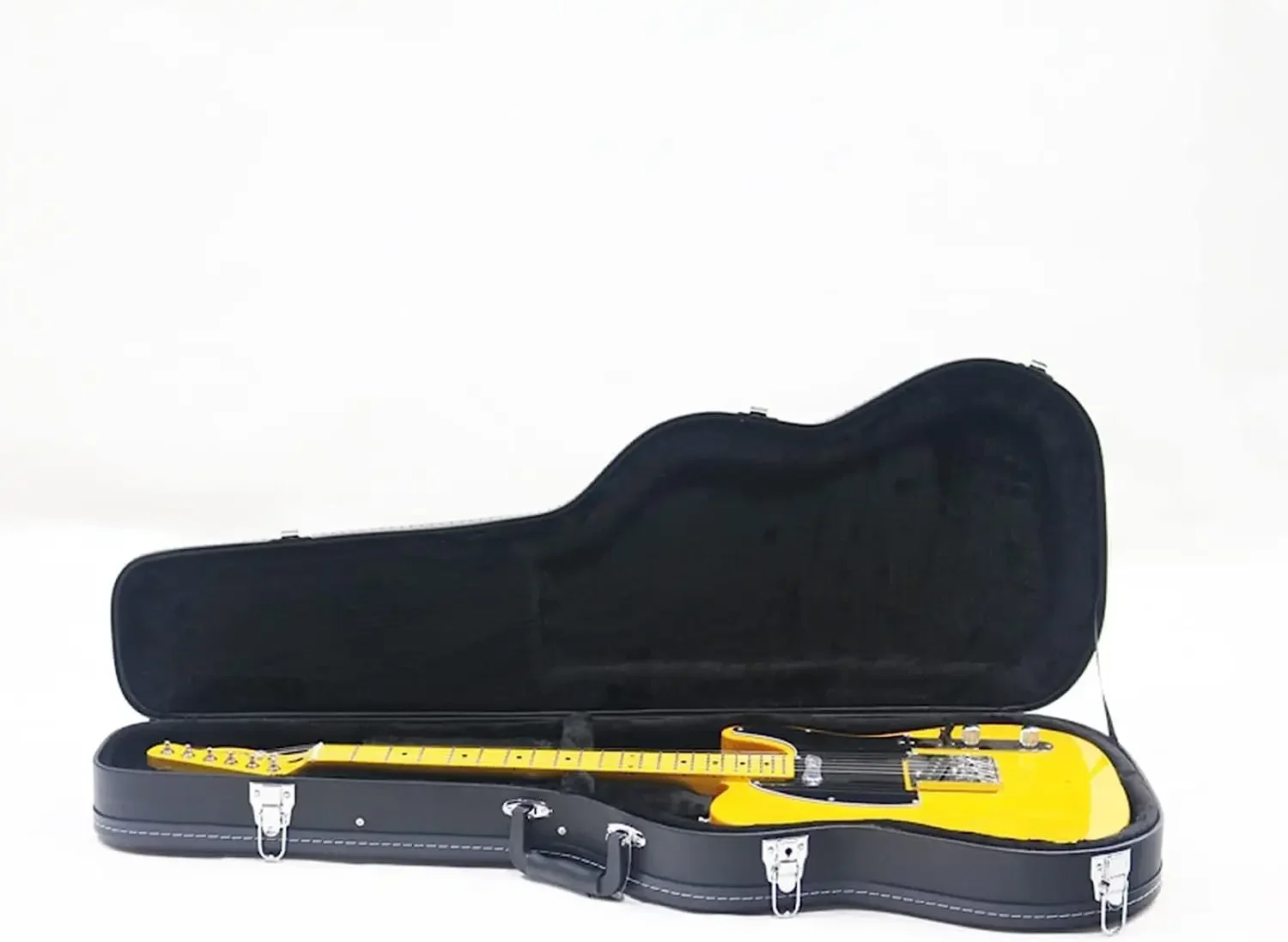 Electric Guitar Hard Case – ST/TL Style Wooden Hardshell Protective Carrying Case with Locking Pad (Black/Yellow)