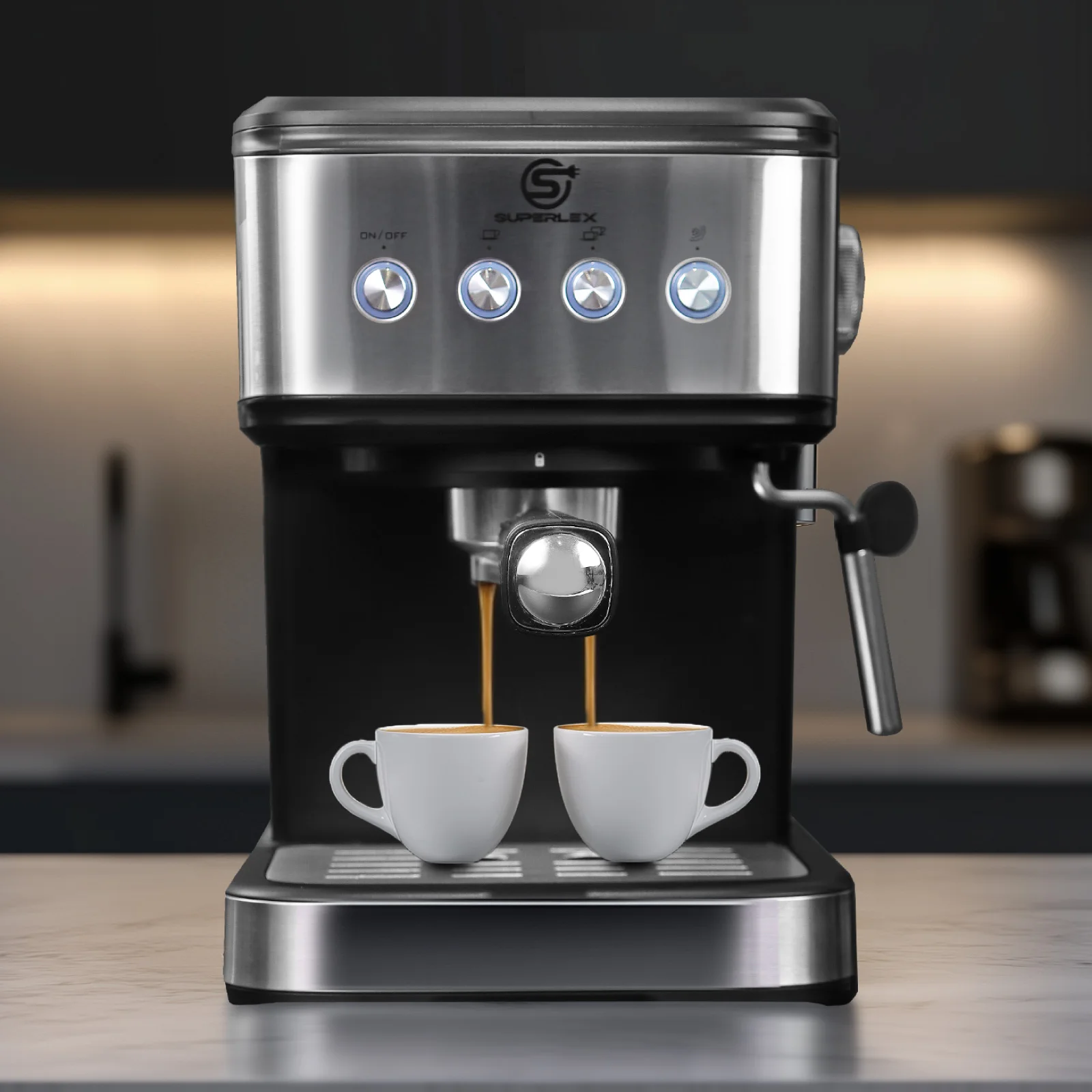 SUPERLEX Halbautomatische italienische Kaffeemaschine, 1100 W Druck, Hochdruck-Extraktion und Milchschaum, zwei in einer Kaffeemaschine